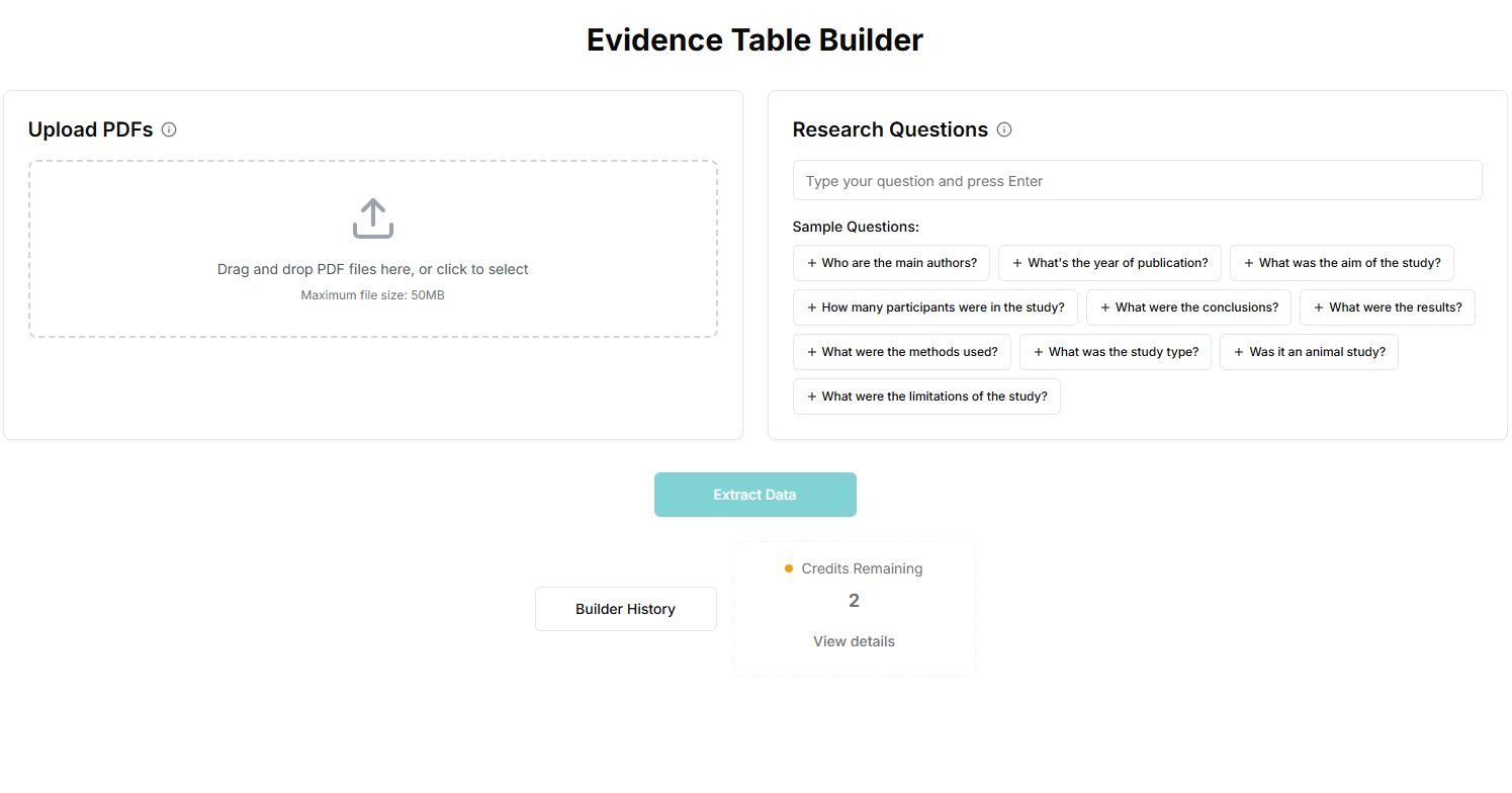 Evidence Table Builder Interface