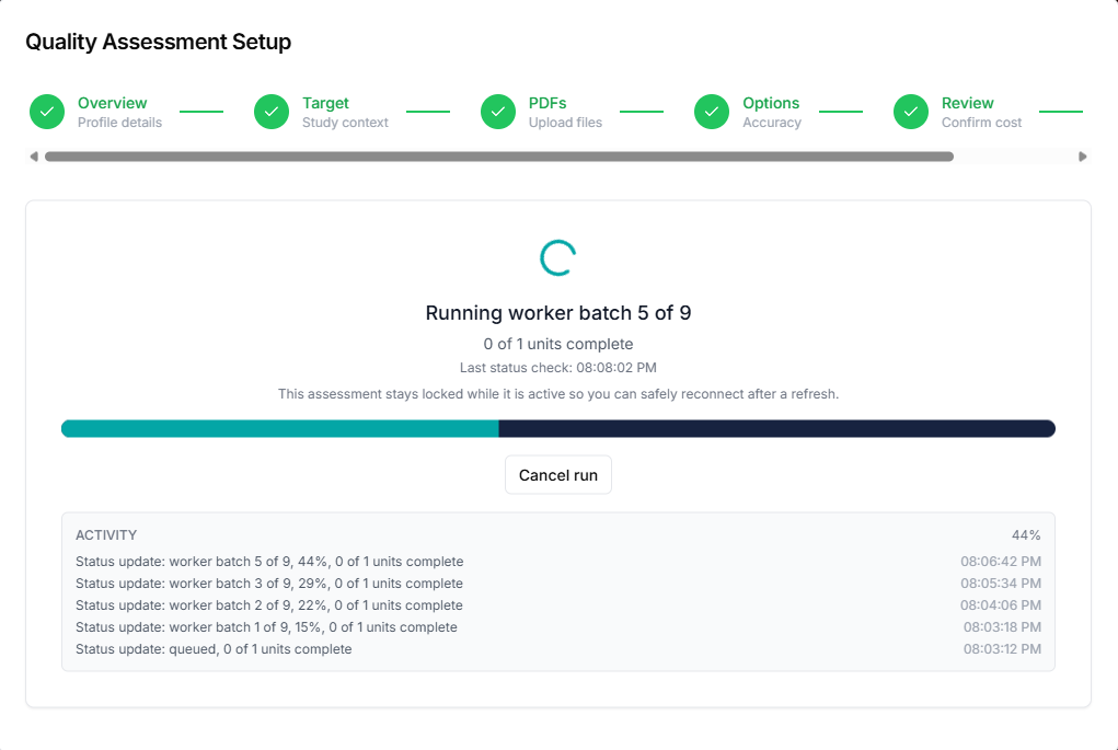 Quality assessment step 5 run in progress